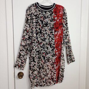 Calvin Klein Red & Black Floral Chiffon Tunic